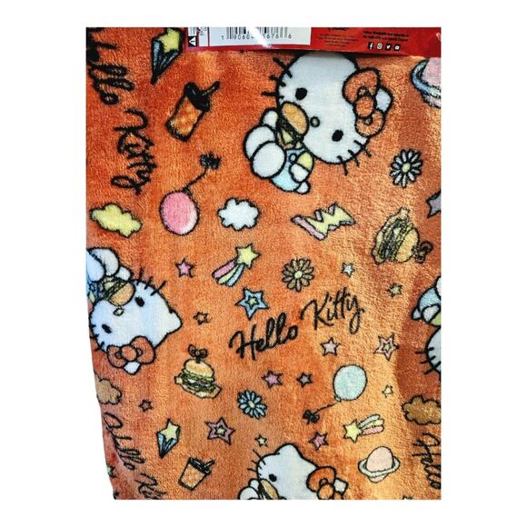 Hello Kitty Cloud Throw Orange Hamburger Soft Fleece Blanket 60" X 70" NEW - Picture 3 of 5